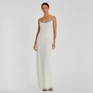 NWT Mac Duggal Beaded Spaghetti Strap Column Dress White 2 #A0198